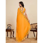 Seduva Women's Georgette Printed Saree With Unstitched Blouse 5.5Mtr (Yellow)
