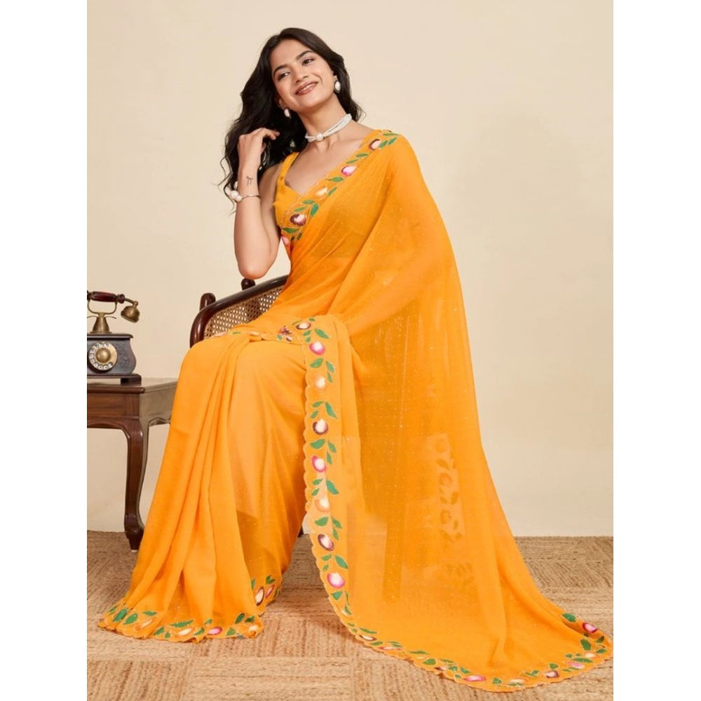 Seduva Women's Georgette Printed Saree With Unstitched Blouse 5.5Mtr (Yellow)