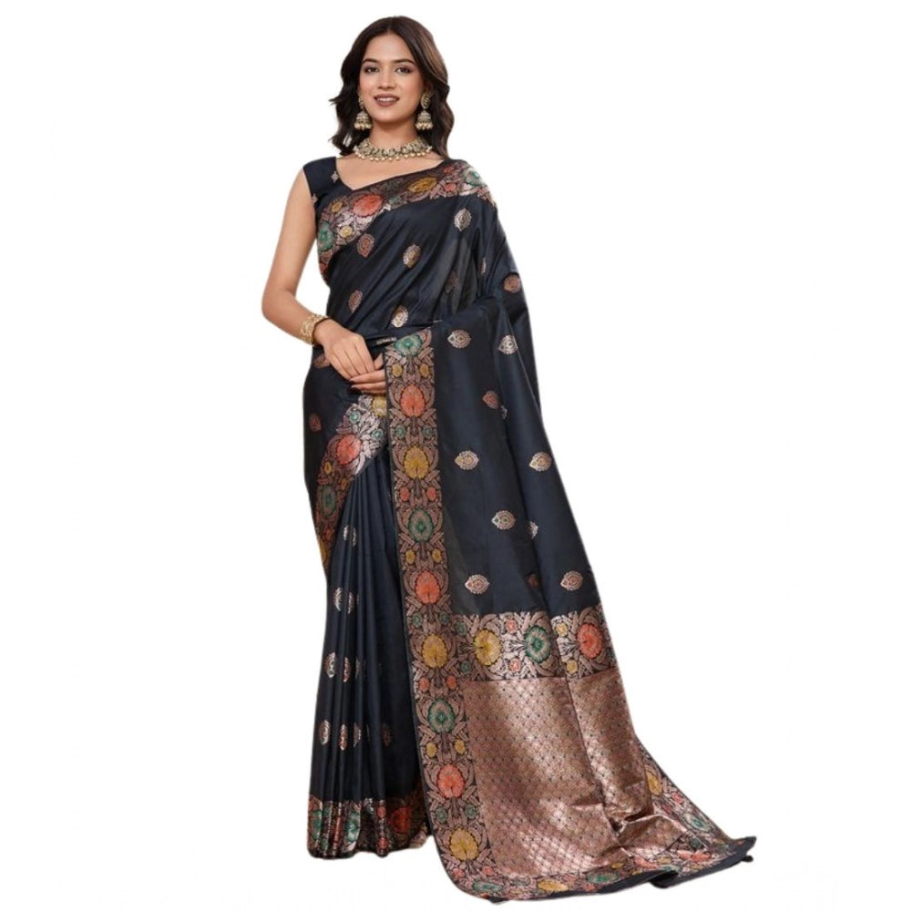 Seduva Women's Faux_Banarasi_Silk Woven Saree With Unstitched Blouse 5.5Mtr (Black)