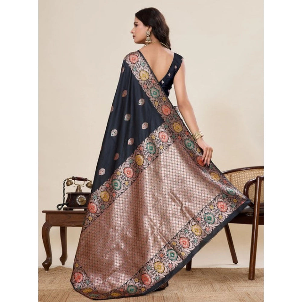 Seduva Women's Faux_Banarasi_Silk Woven Saree With Unstitched Blouse 5.5Mtr (Black)