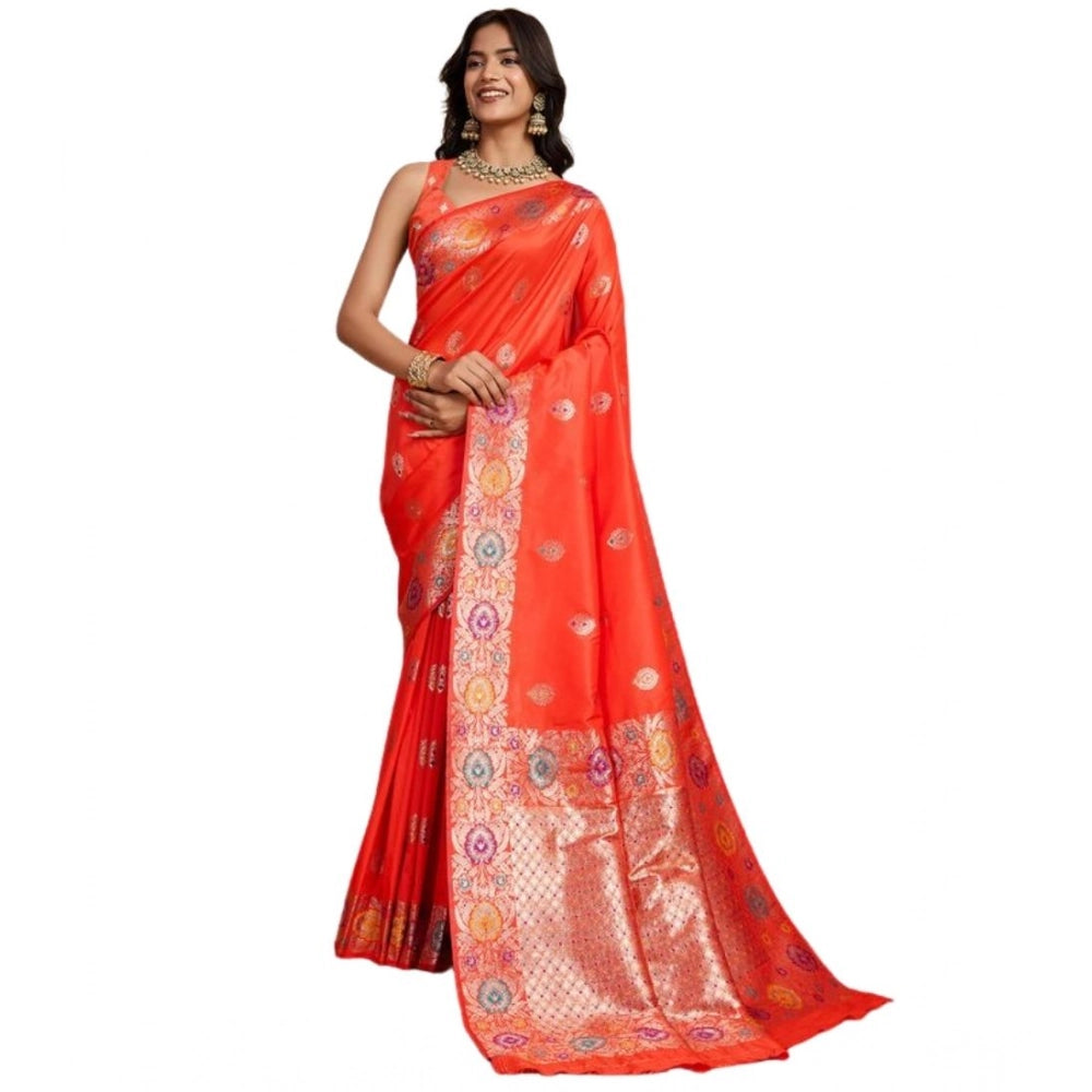 Seduva Women's Faux_Banarasi_Silk Woven Saree With Unstitched Blouse 5.5Mtr (Coral)