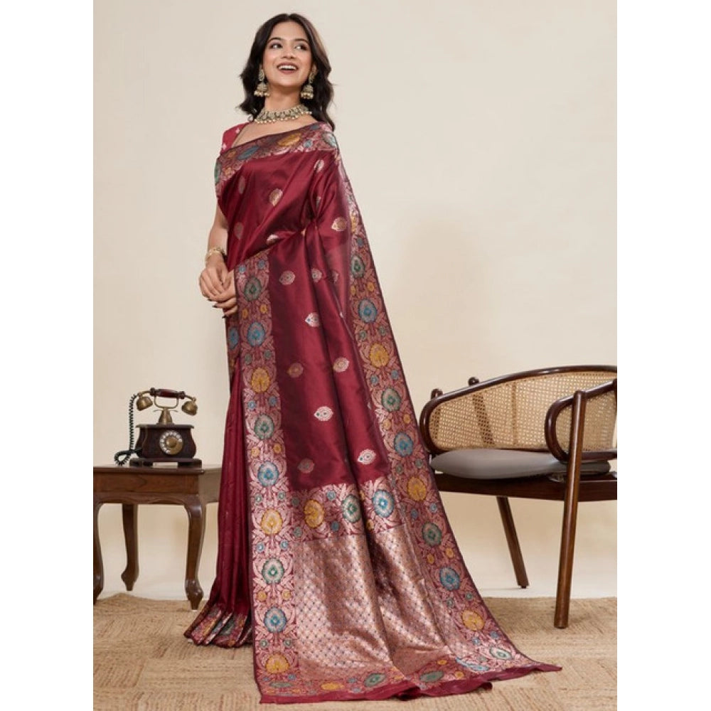 Seduva Women's Faux_Banarasi_Silk Woven Saree With Unstitched Blouse 5.5Mtr (Maroon)