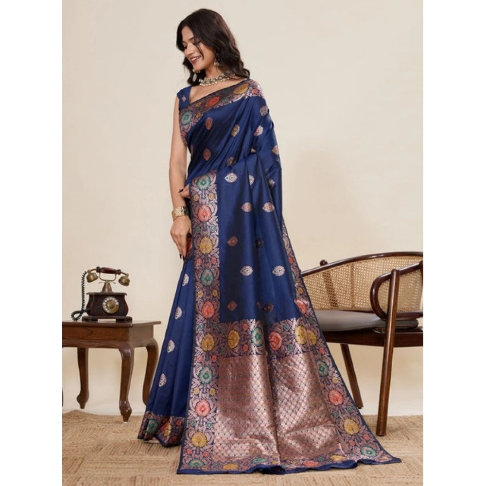 Seduva Women's Faux_Banarasi_Silk Woven Saree With Unstitched Blouse 5.5Mtr (Navy_Blue)