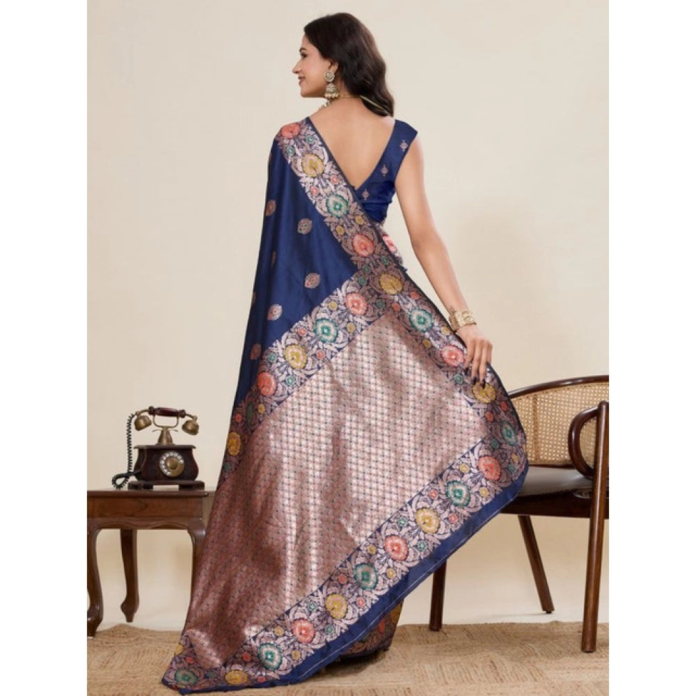 Seduva Women's Faux_Banarasi_Silk Woven Saree With Unstitched Blouse 5.5Mtr (Navy_Blue)