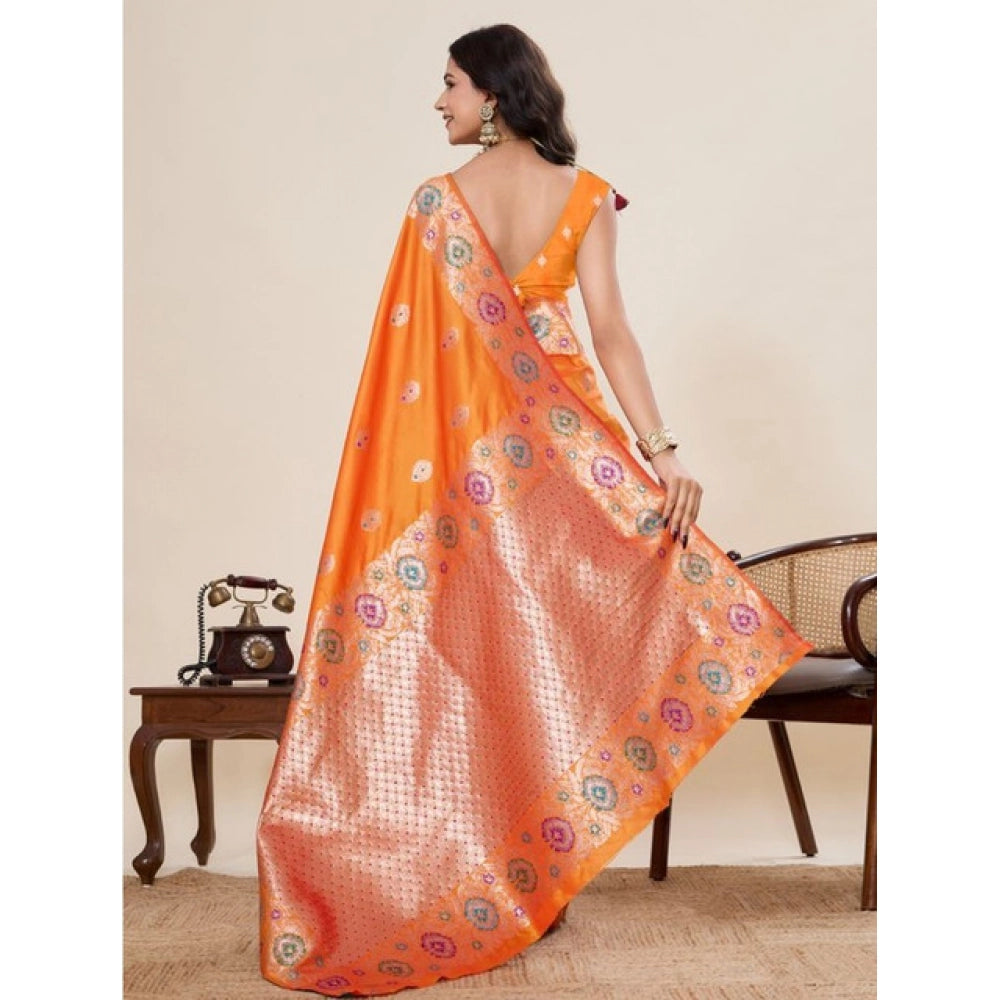 Seduva Women's Faux_Banarasi_Silk Woven Saree With Unstitched Blouse 5.5Mtr (Orange)