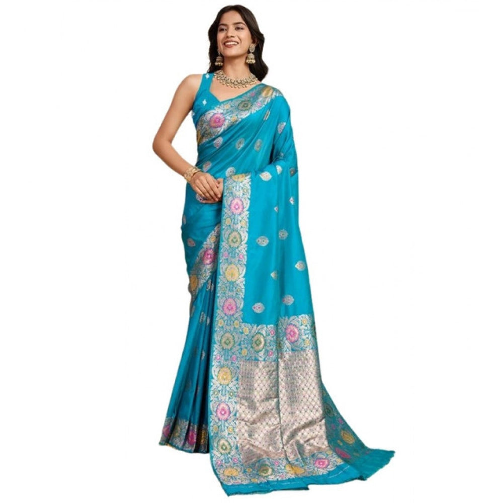 Seduva Women's Faux_Banarasi_Silk Woven Saree With Unstitched Blouse 5.5Mtr (Turquoise)