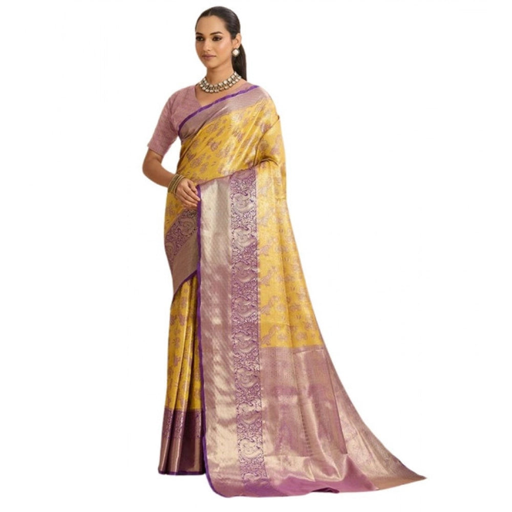 Seduva Women's Faux_Banarasi_Silk Woven Saree With Unstitched Blouse 5.5Mtr (Yellow)
