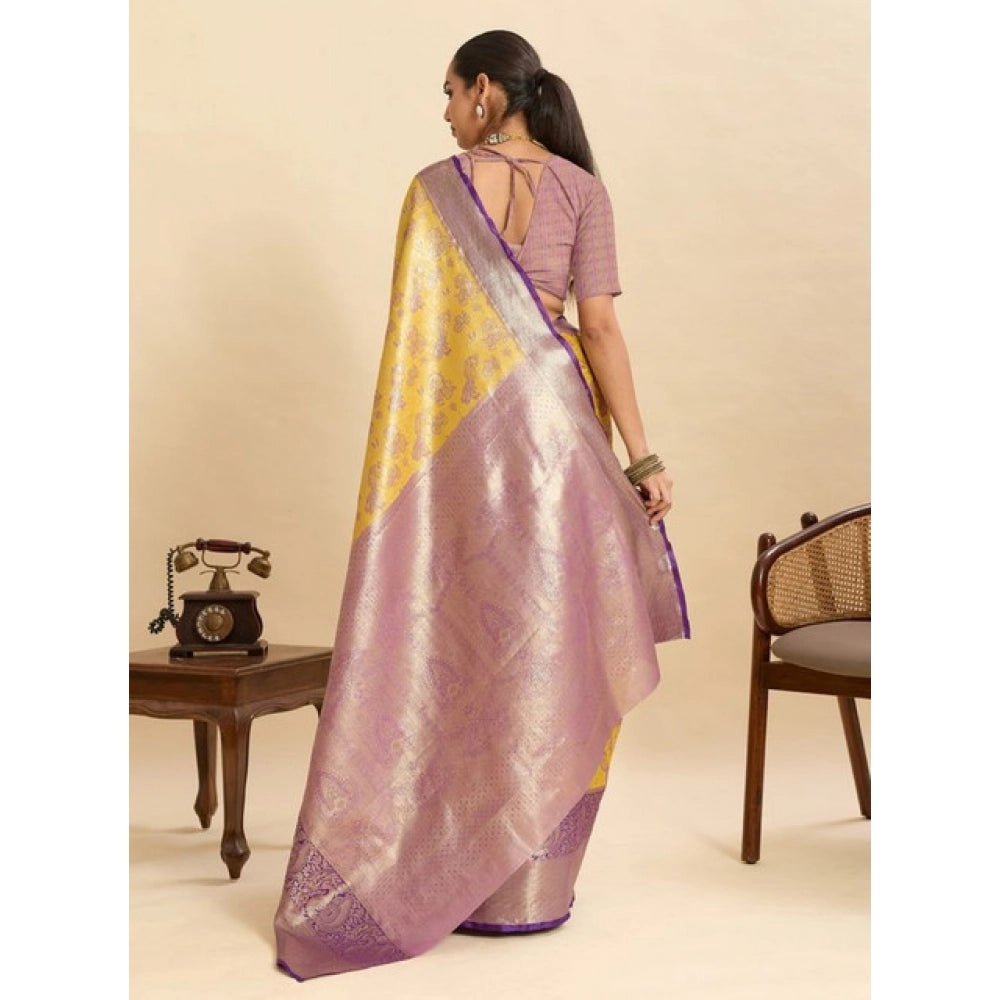 Seduva Women's Faux_Banarasi_Silk Woven Saree With Unstitched Blouse 5.5Mtr (Yellow)