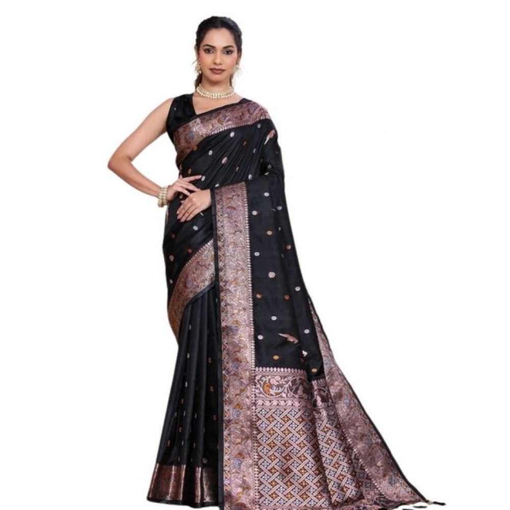 Seduva Women's Jacquard Woven Saree With Unstitched Blouse 5.5Mtr (Black)