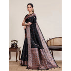 Seduva Women's Jacquard Woven Saree With Unstitched Blouse 5.5Mtr (Black)