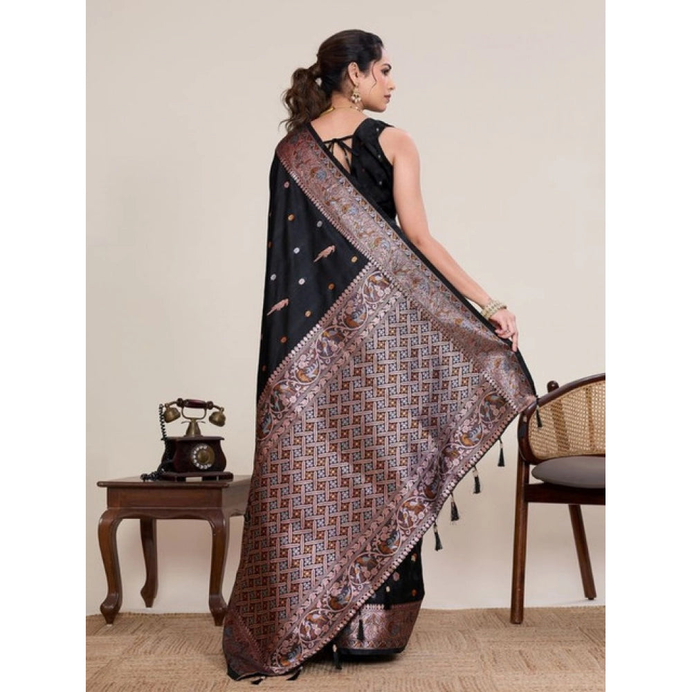 Seduva Women's Jacquard Woven Saree With Unstitched Blouse 5.5Mtr (Black)