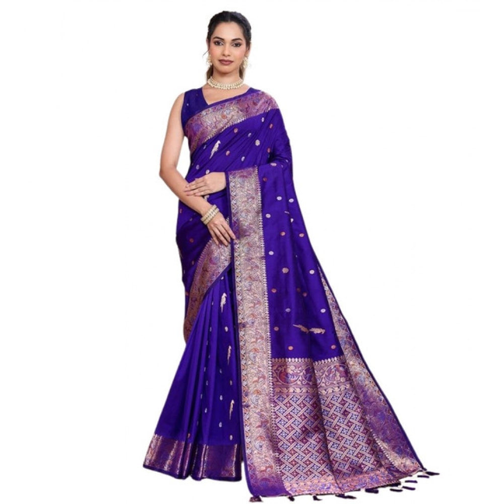 Seduva Women's Jacquard Woven Saree With Unstitched Blouse 5.5Mtr (Blue)