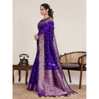 Seduva Women's Jacquard Woven Saree With Unstitched Blouse 5.5Mtr (Blue)