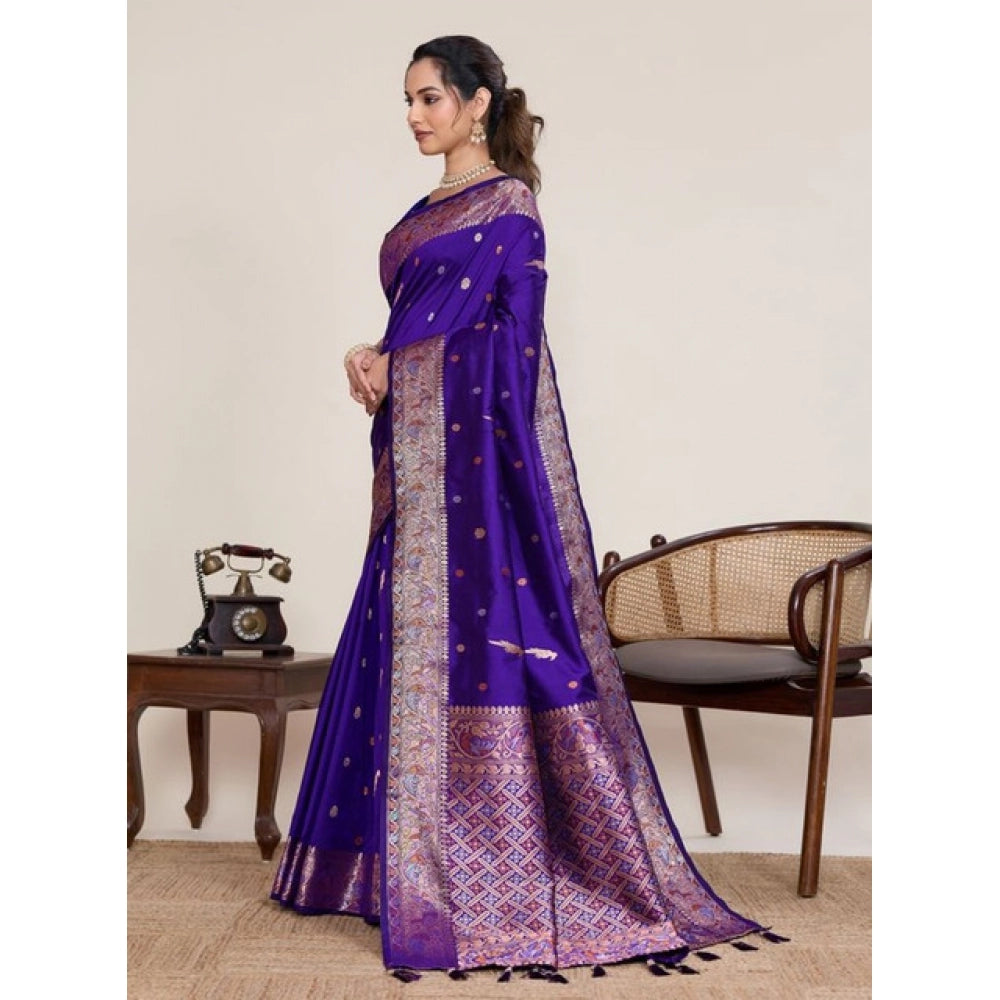 Seduva Women's Jacquard Woven Saree With Unstitched Blouse 5.5Mtr (Blue)