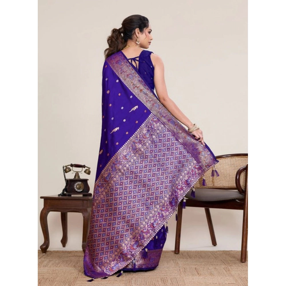 Seduva Women's Jacquard Woven Saree With Unstitched Blouse 5.5Mtr (Blue)