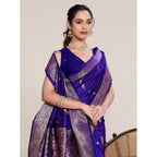 Seduva Women's Jacquard Woven Saree With Unstitched Blouse 5.5Mtr (Blue)
