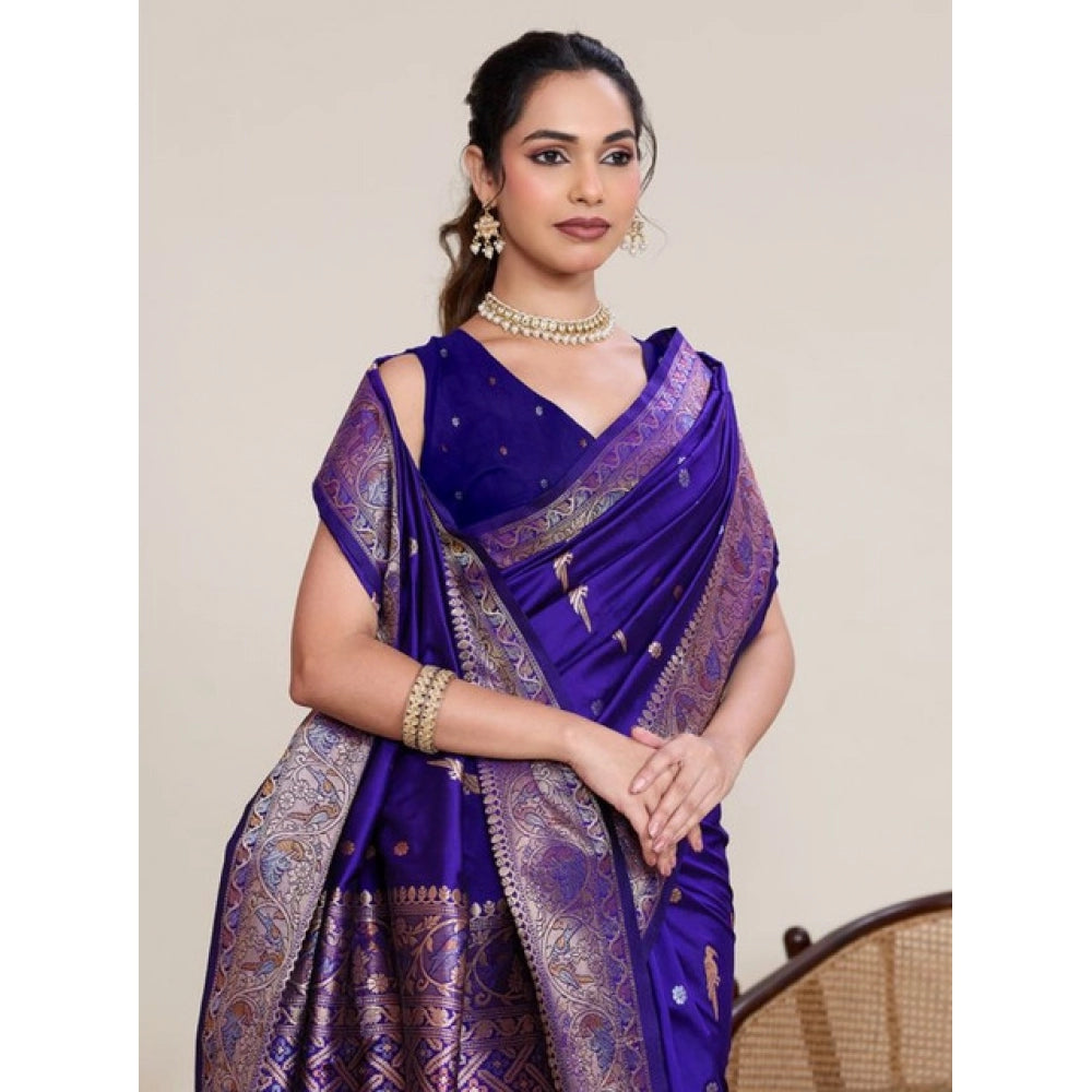 Seduva Women's Jacquard Woven Saree With Unstitched Blouse 5.5Mtr (Blue)