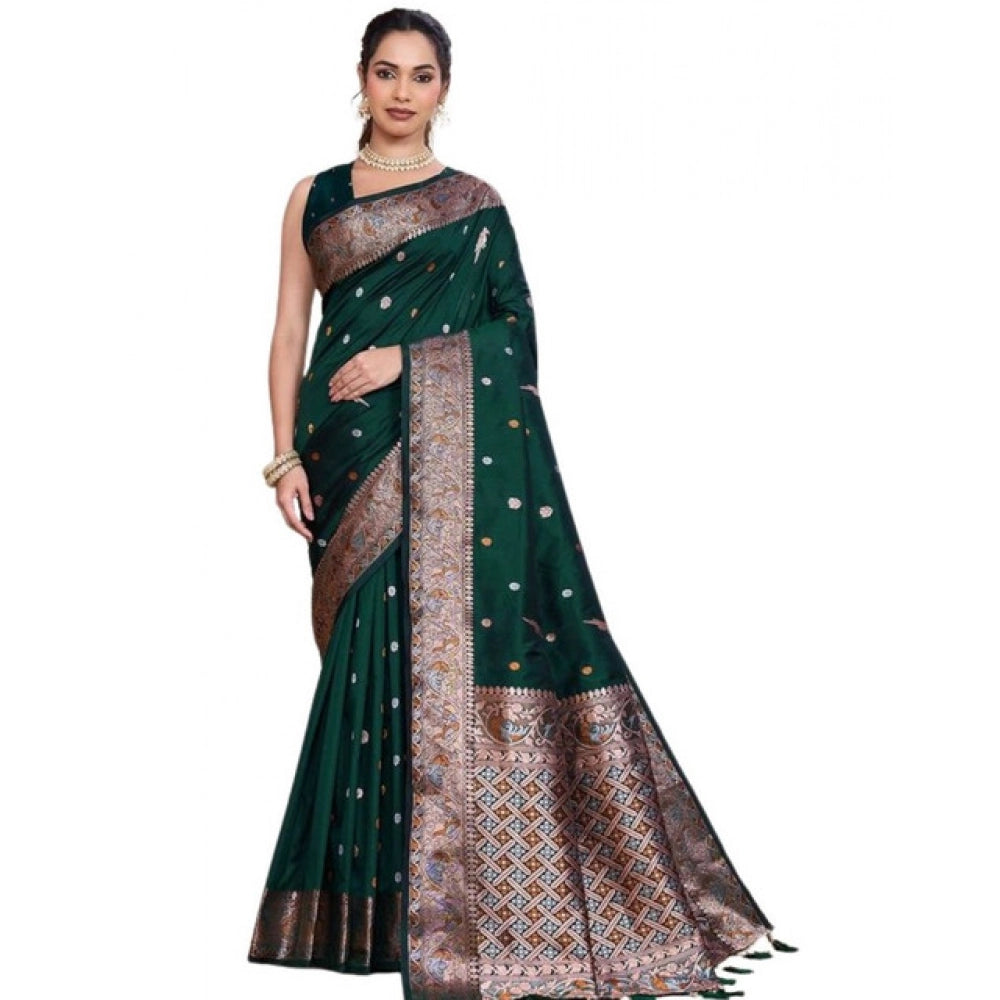 Seduva Women's Jacquard Woven Saree With Unstitched Blouse 5.5Mtr (Green)