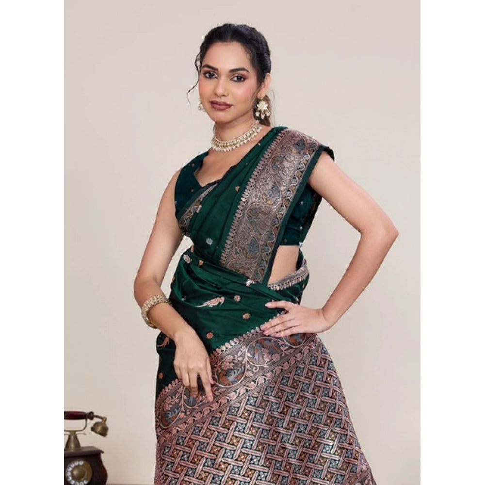 Seduva Women's Jacquard Woven Saree With Unstitched Blouse 5.5Mtr (Green)