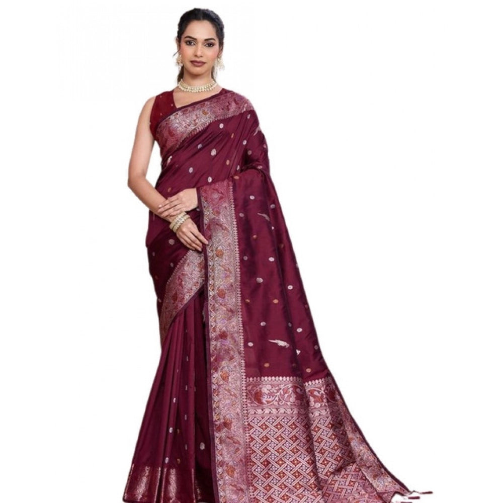 Seduva Women's Jacquard Woven Saree With Unstitched Blouse 5.5Mtr (Maroon)