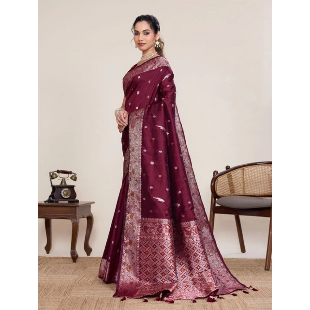 Seduva Women's Jacquard Woven Saree With Unstitched Blouse 5.5Mtr (Maroon)
