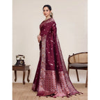 Seduva Women's Jacquard Woven Saree With Unstitched Blouse 5.5Mtr (Maroon)