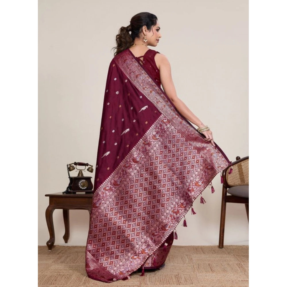 Seduva Women's Jacquard Woven Saree With Unstitched Blouse 5.5Mtr (Maroon)