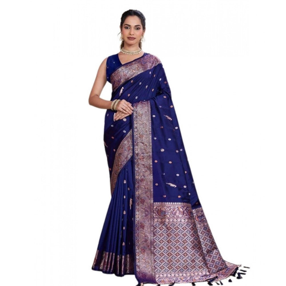 Seduva Women's Jacquard Woven Saree With Unstitched Blouse 5.5Mtr (Navy)