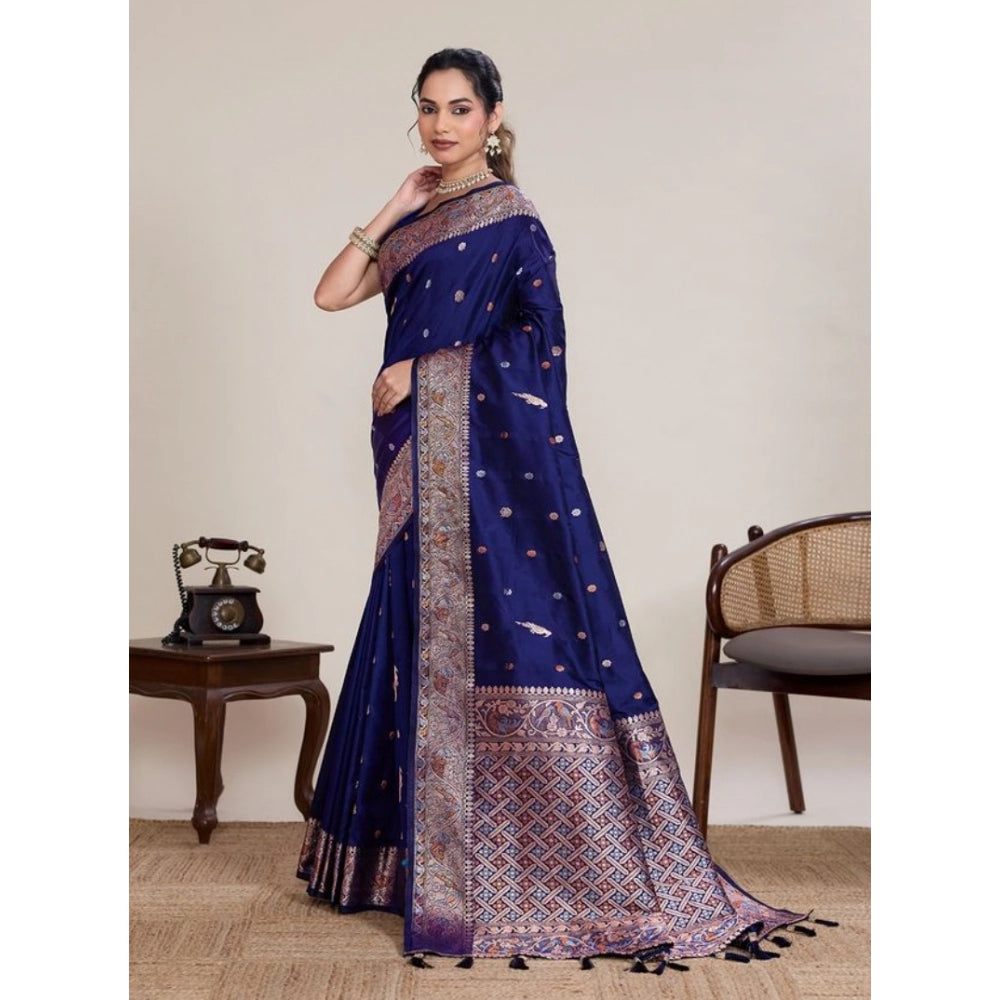 Seduva Women's Jacquard Woven Saree With Unstitched Blouse 5.5Mtr (Navy)