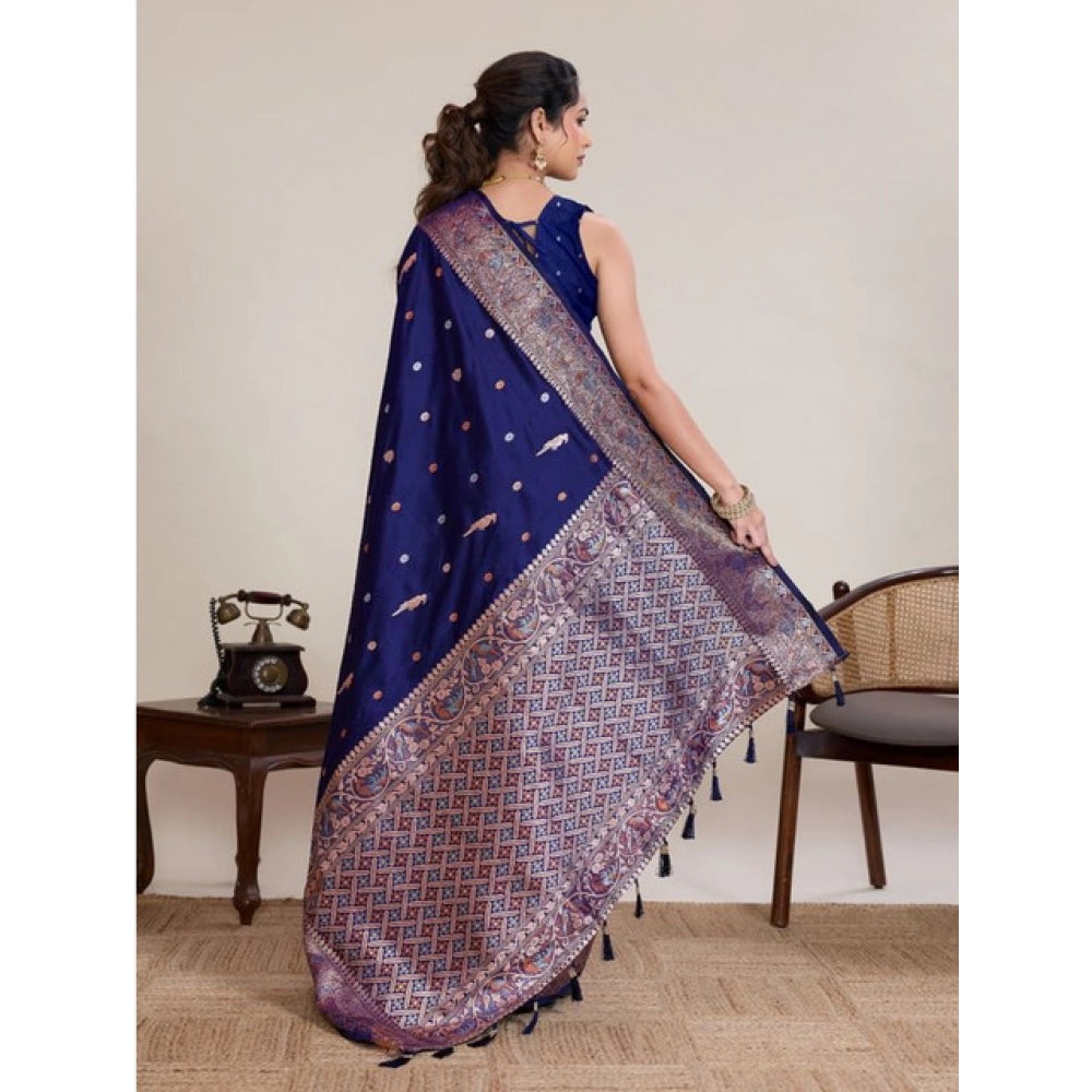 Seduva Women's Jacquard Woven Saree With Unstitched Blouse 5.5Mtr (Navy)