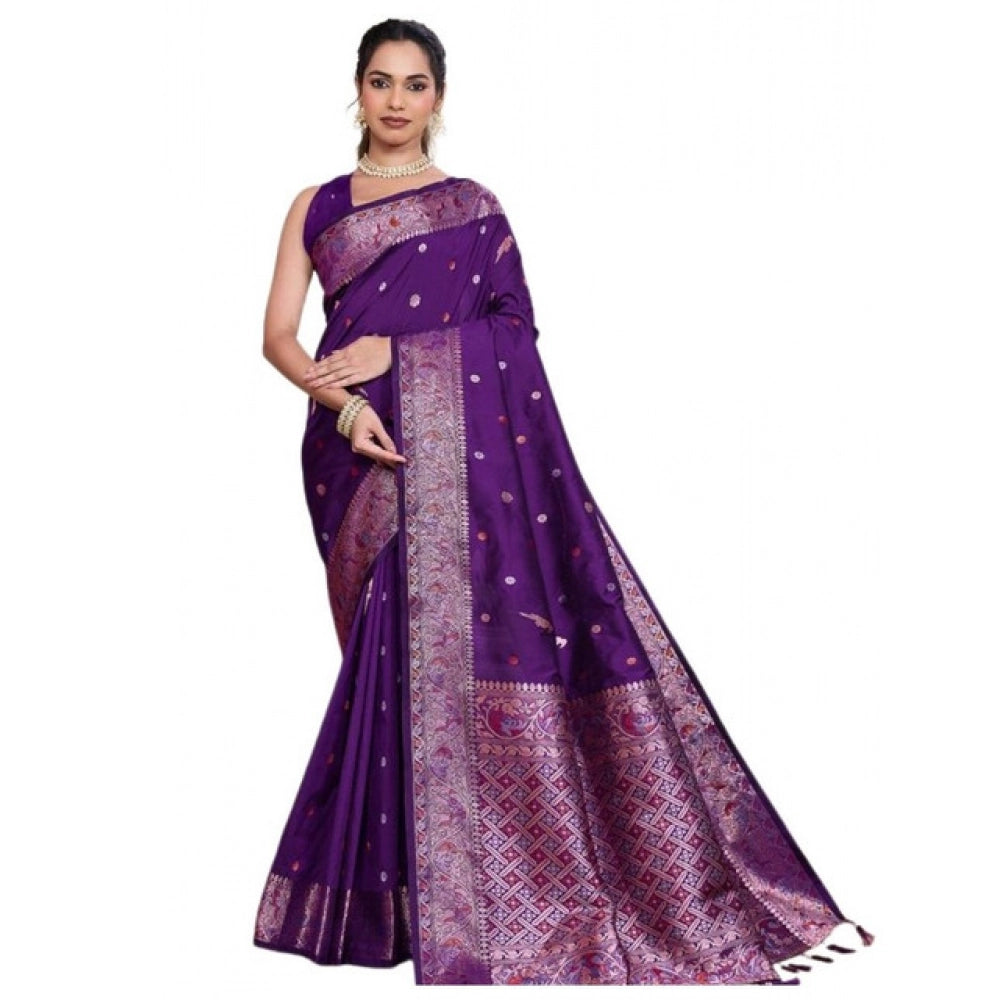 Seduva Women's Jacquard Woven Saree With Unstitched Blouse 5.5Mtr (Purple)