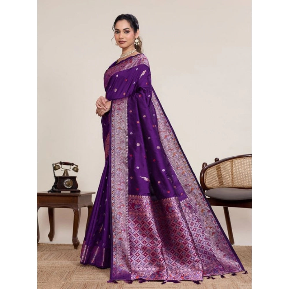 Seduva Women's Jacquard Woven Saree With Unstitched Blouse 5.5Mtr (Purple)