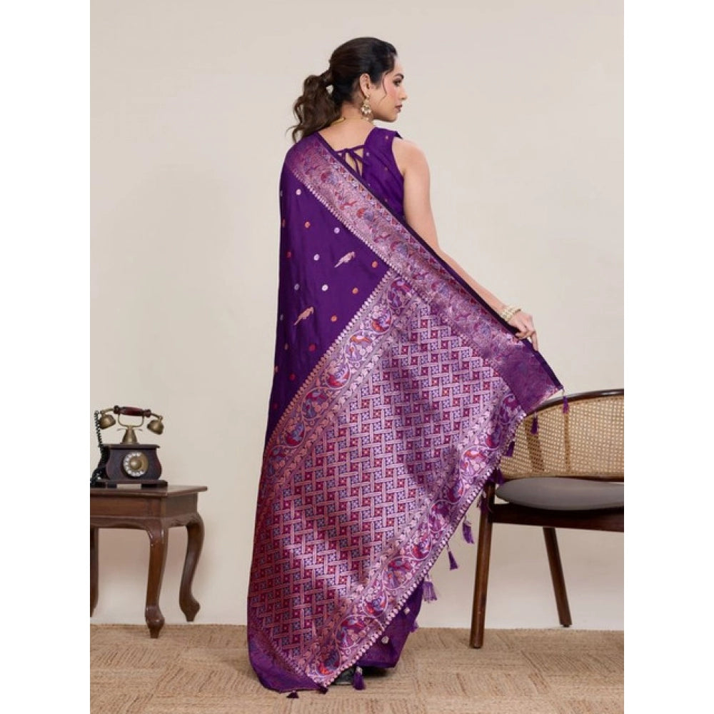 Seduva Women's Jacquard Woven Saree With Unstitched Blouse 5.5Mtr (Purple)