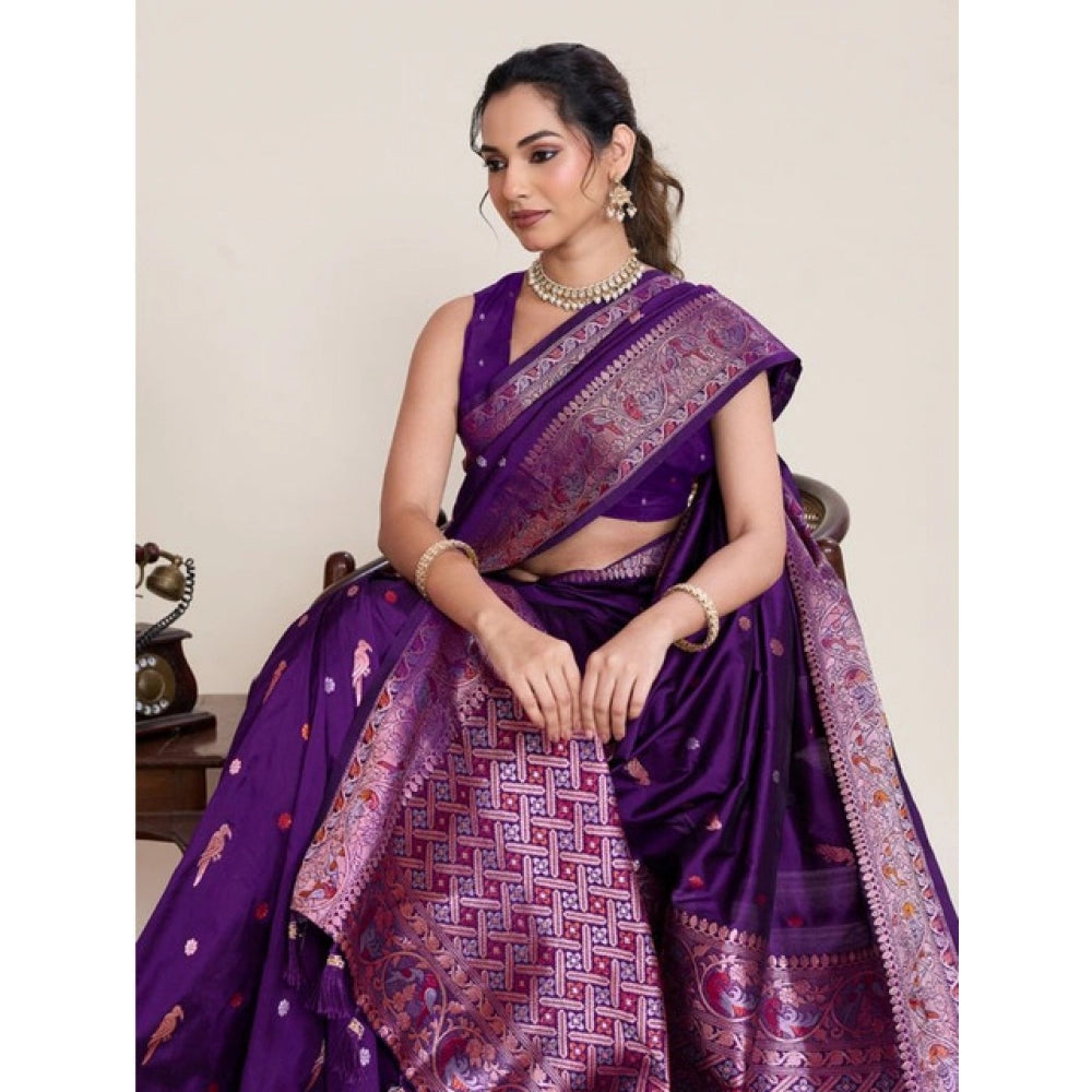 Seduva Women's Jacquard Woven Saree With Unstitched Blouse 5.5Mtr (Purple)