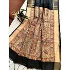 Seduva Women's Tussar Silk Madhubani Saree With Unstitched Blouse 5.5Mtr (Black)