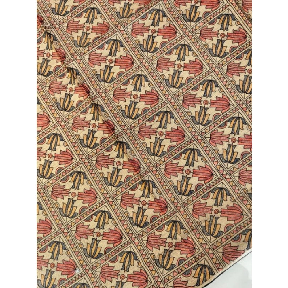 Seduva Women's Tussar Silk Madhubani Saree With Unstitched Blouse 5.5Mtr (Black)