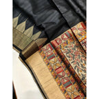 Seduva Women's Tussar Silk Madhubani Saree With Unstitched Blouse 5.5Mtr (Black)