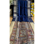 Seduva Women's Tussar Silk Madhubani Saree With Unstitched Blouse 5.5Mtr (Blue)