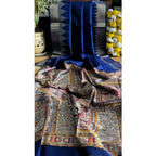 Seduva Women's Tussar Silk Madhubani Saree With Unstitched Blouse 5.5Mtr (Blue)