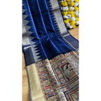 Seduva Women's Tussar Silk Madhubani Saree With Unstitched Blouse 5.5Mtr (Blue)
