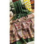 Seduva Women's Tussar Silk Madhubani Saree With Unstitched Blouse 5.5Mtr (Green)
