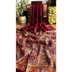 Seduva Women's Tussar Silk Madhubani Saree With Unstitched Blouse 5.5Mtr (Maroon)