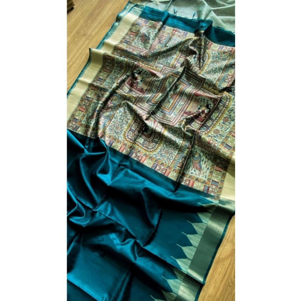 Seduva Women's Tussar Silk Madhubani Saree With Unstitched Blouse 5.5Mtr (Rama)