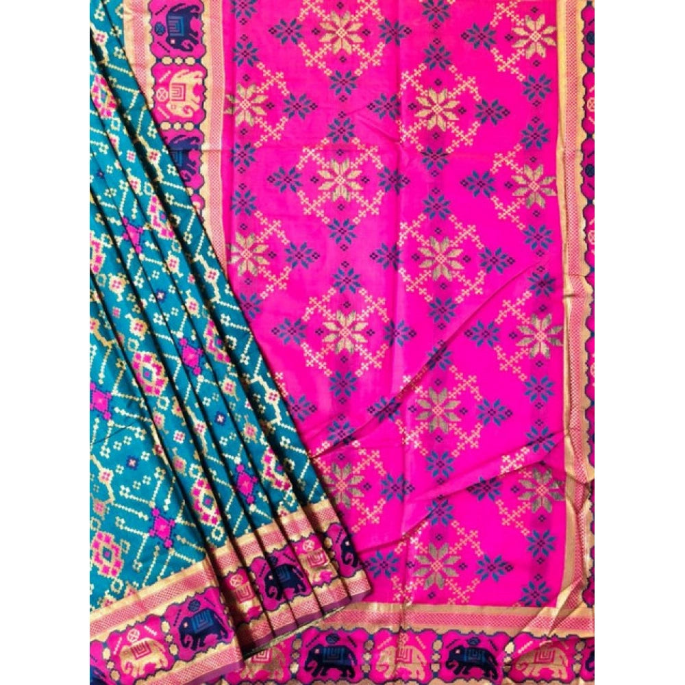 Seduva Women's Patola Silk Meena And Zari Woven Saree With Unstitched Blouse 5.5Mtr (Blue)