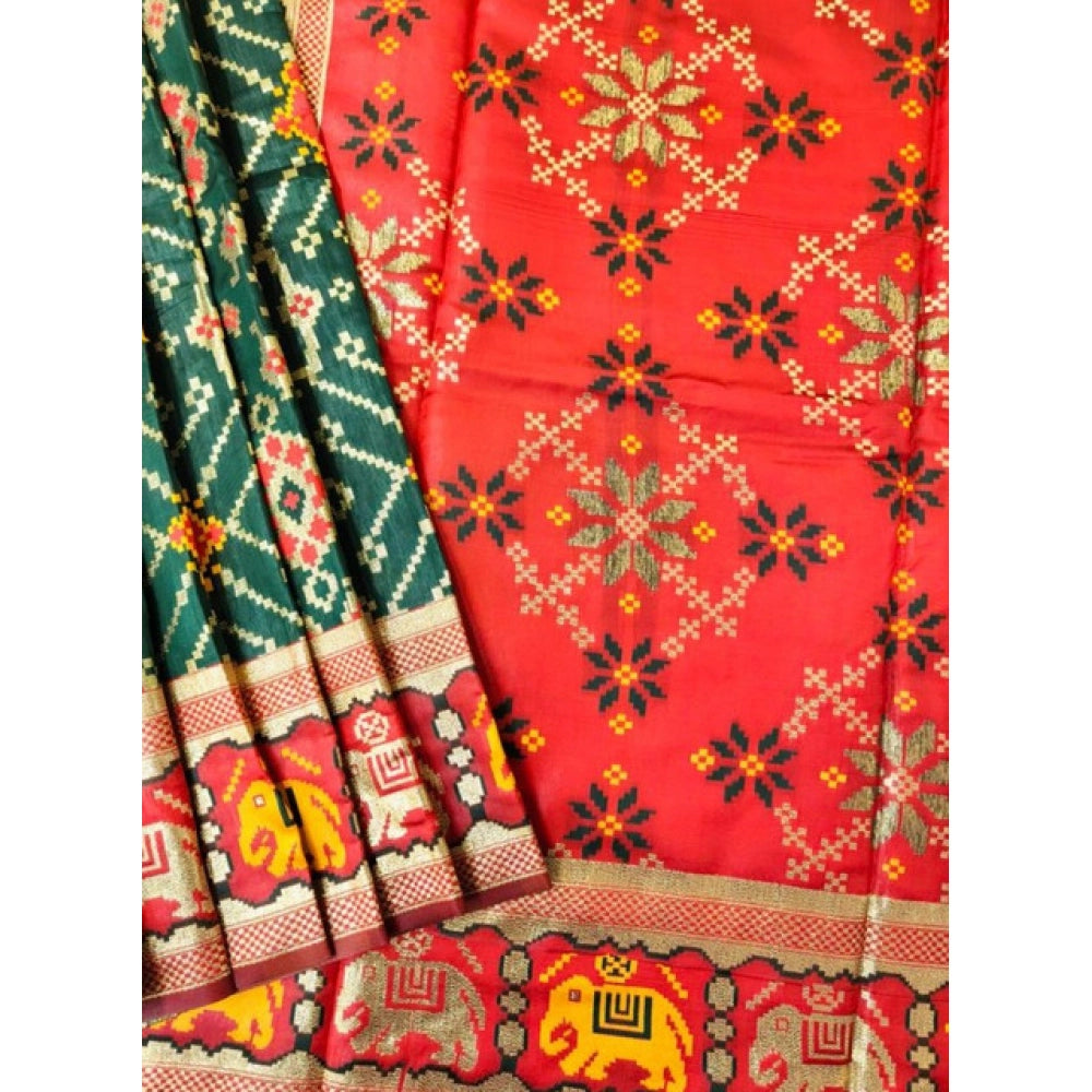 Seduva Women's Patola Silk Meena And Zari Woven Saree With Unstitched Blouse 5.5Mtr (Blue)