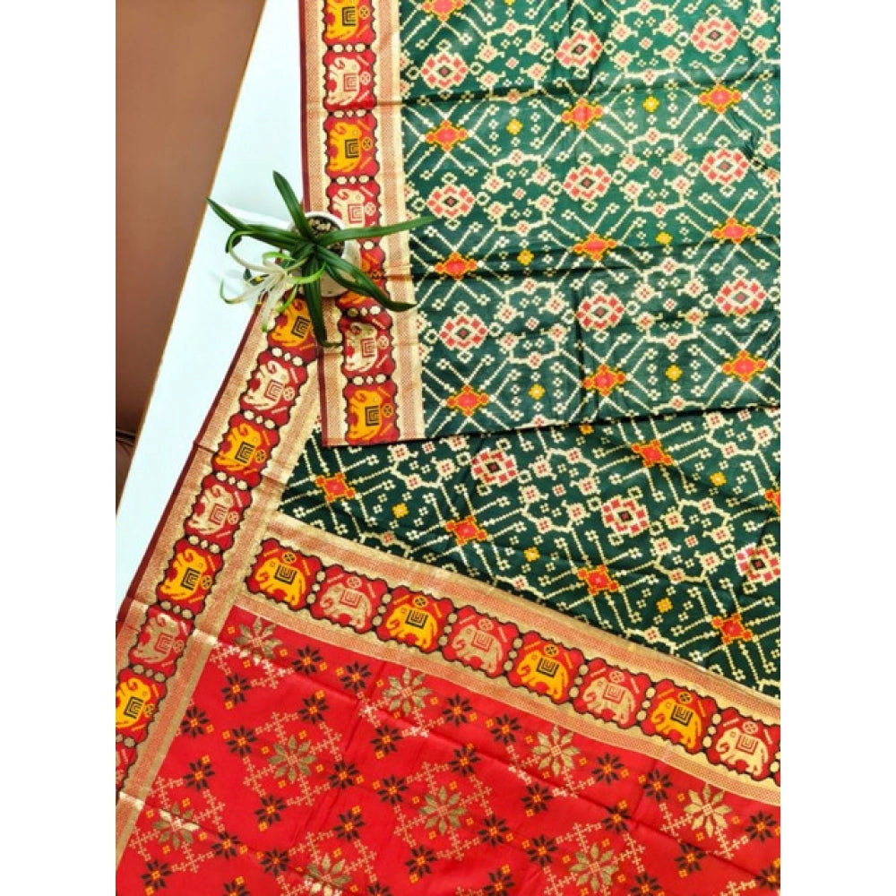 Seduva Women's Patola Silk Meena And Zari Woven Saree With Unstitched Blouse 5.5Mtr (Green)