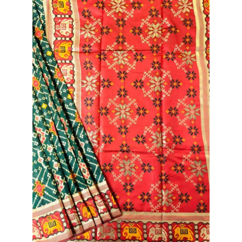 Seduva Women's Patola Silk Meena And Zari Woven Saree With Unstitched Blouse 5.5Mtr (Green)