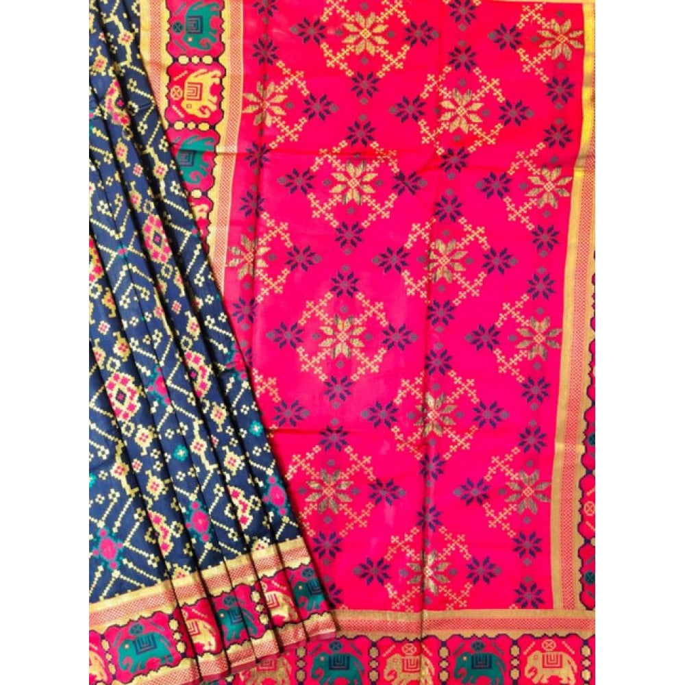 Seduva Women's Patola Silk Meena And Zari Woven Saree With Unstitched Blouse 5.5Mtr (Green)