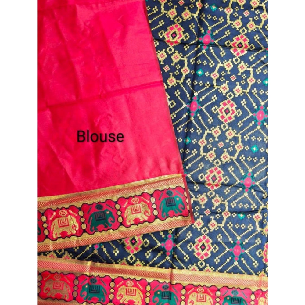 Seduva Women's Patola Silk Meena And Zari Woven Saree With Unstitched Blouse 5.5Mtr (Navy)