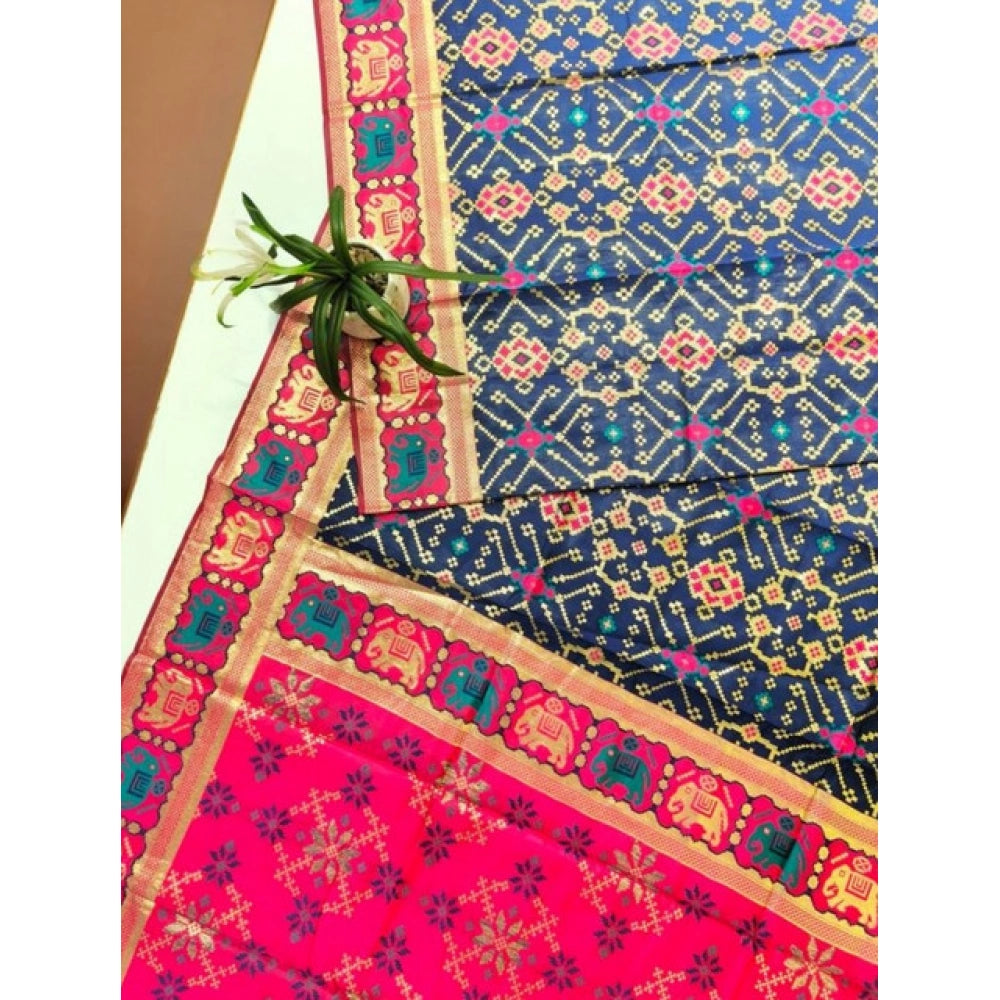Seduva Women's Patola Silk Meena And Zari Woven Saree With Unstitched Blouse 5.5Mtr (Navy)
